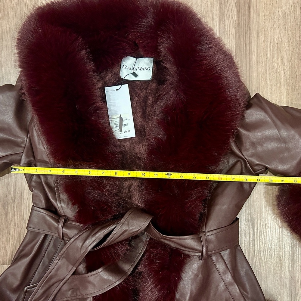 AZALEA WANG Kenzy Faux Leather And Faux Fur Coat Burgundy Size Medium - Picture 9 of 12